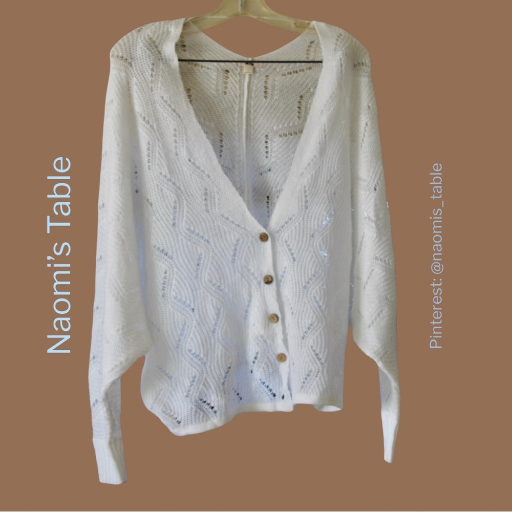 White Knit Cardigan with Button Closure